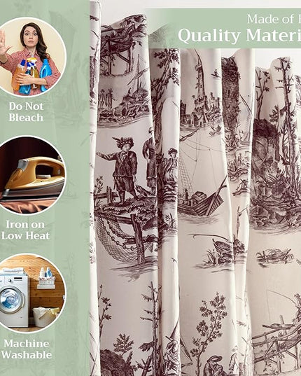 Maison d' Hermine Curtains for Living Room 100% Cotton 124 inch Length One Panel Light Filtering Toile Curtains for Bedroom Windows with Rod and Loop Pockets Drapes (Calais Charcoal, 50" W x 124" L)