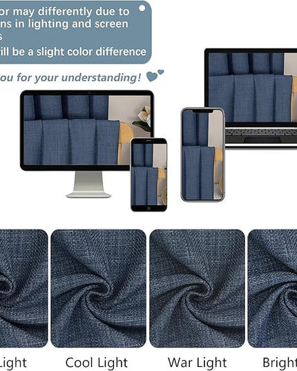 Chyhomenyc Blue Extra Long Curtains 108 Inches Long for Living Room, Light Filtering Faux Linen Textured Window Curtains, Soft Grommet Bedroom Drapes, Cortinas para Sala, 50Wx108L, 2PCS, 9FT