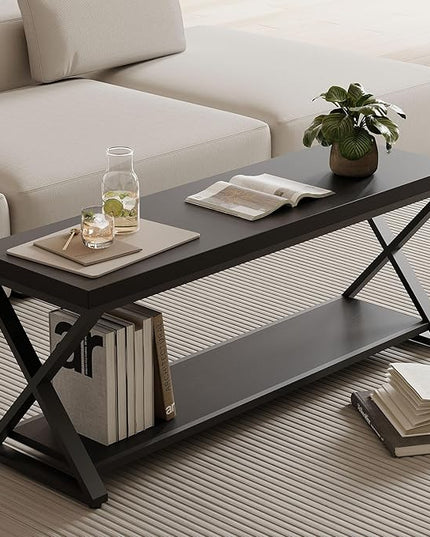 IBF Black Bench, Modern Entryway Bench for Bedroom, Wood Metal Storage Hallway Bench for Dining Living Room, Farmhouse Shoe Rack Indoor Accent Seating Bench for Foyer Entrance, Black Oak, 47 Inch Long