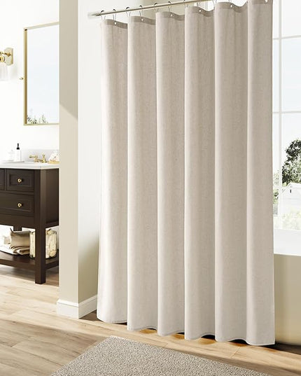 Naturoom Light Tan Linen Shower Curtain, Cloth Textured Fabric Shower Curtain Set with Hooks, Simple Elegant Modern Farmhouse Country Ultra Thick Bath Curtains for Bathroom,Water Repellent,72x90