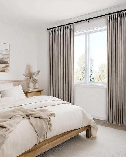 Burlywoodv Pinch Pleated Linen Blackout Curtains 72 Inch Length 2 Panels Insulated Thermal Full Blackout Dual Layer Drapes for Bedroom Living Room Darkening Taupe Pinch Pleat Curtain with Hooks Rings