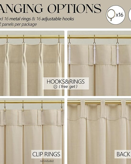 Linen Beige Pinch Pleated Curtains 80 Inches Long 2 Panels Set for Living Room Bedroom, Pinch Pleated Light Filtering Back Tab Drapes Neutral Modern Farmhouse Window Decor 80 Inch