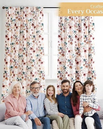 Maison d' Hermine Curtains for Living Room 100% Cotton 124 inch Length One Panel Light Filtering Curtains for Bedroom Windows with Rod and Loop Pockets Drapes (Blossom Florie, 50" W x 124" L)