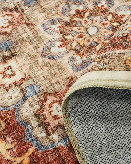 Washable Oriental Area Rug - 10x14 Rugs for Living Room Soft Carpet for Bedroom Waterproof Floral Distressed Indoor Stain Resistant Non-Shedding Floor Carpets (Red, 10X14)