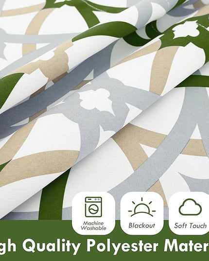 DriftAway Alexander 80% Blackout Curtains for Living Room 250GSM Pattern Match Thermal Insulated Room Darkening Geo Moroccan Mid Century Grommet Bedroom Drapes 2 Panels 52 Inch by 90 Inch Loden Green