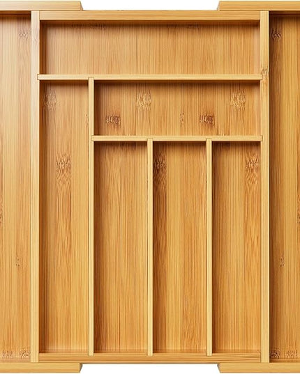 Pipishell Bamboo Expandable Drawer Organizer for Utensils Holder, Adjustable Cutlery Tray, Wood Drawer Dividers Organizer for Silverware, Flatware, Knives in Kitchen, Bedroom, Living Room(M-N)
