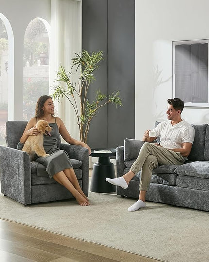 Tbfit Living Room Furniture Set, Loveseat Couch & Accent Chair, Modern Comfy Cloud Sofa Set, Spring Seat Cushions, Chenille Fabric, Gray