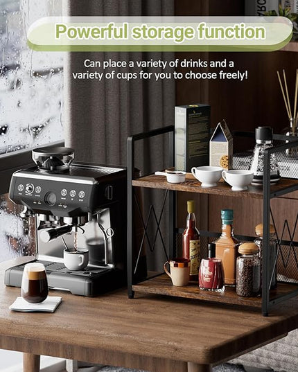 Aduanbang Coffee Bar Accessories Organizer, Seasoning Organizer, 2 Tier Wooden Kitchen Counter Shelf, Coffee Organizer Station for Countertop, Coffee Condiment Rack for Mugs, Cups, Cream, Syrup
