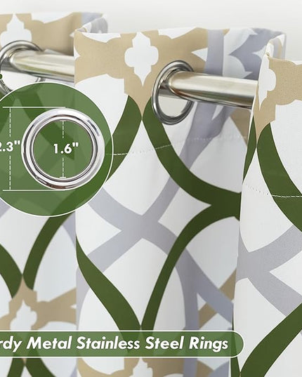 DriftAway Alexander 80% Blackout Curtains for Living Room 250GSM Pattern Match Thermal Insulated Room Darkening Geo Moroccan Mid Century Grommet Bedroom Drapes 2 Panels 52 Inch by 90 Inch Loden Green