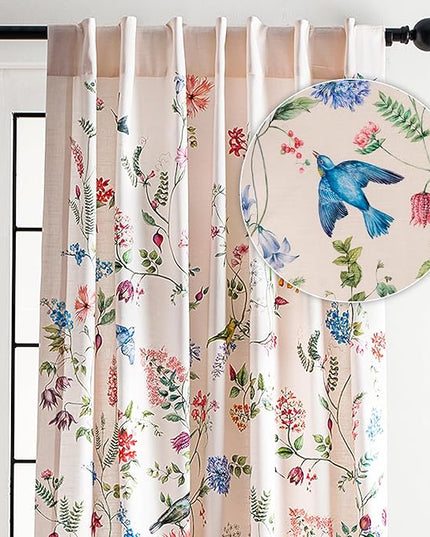 Maison d' Hermine Curtains for Living Room 100% Cotton 96 inch Length One Panel Light Filtering Curtains for Bedroom Windows with Rod and Loop Pockets Drapes (Neo Ipomee Multicolor, 50" W x 96" L)