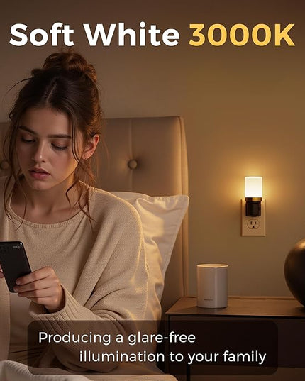 L LOHAS LED Night Light, Night Lights Plug into Wall, Dimmable Nightlight with Auto Light Sensor, 3000K Warm White 0-100LM, Plug in Night Light for Hallway Bedroom Bathroom