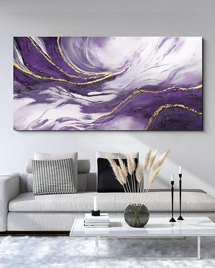 yiijeah Large Wall Art for Living Room - Canvs Artwork for Living Room - Purple and Gold Abstract Canvas Wall Decor - Modern Frame Wall Decor for Bedroom Office Picture Home Decor