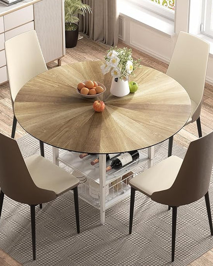 VFK 47 Inch Round Dining Table Set for 4-6 People, Large Farmhouse Kitchen Dining Table Set with Chairs and Storage Rack, Metal Base Round Table for Home Dining Room Living Room