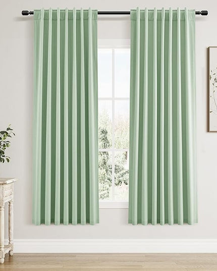 Guken Blackout Curtains 72 Inch Length 2 Panels Set for Living Room Bedroom Back Tab Thermal Insulated 100% Black Out Linen Drapes Room Darkening Window Curtains 72 Inches Long,Aqua Green