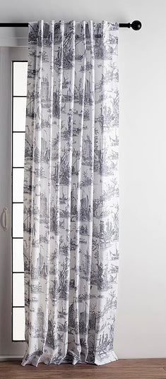 Maison d' Hermine Curtains for Living Room 100% Cotton 84 inch Length Two Panels Light Filtering Toile Curtains with Rod and Loop Pockets (Calais Paloma Grey (White Background), 50" W x 84" L)