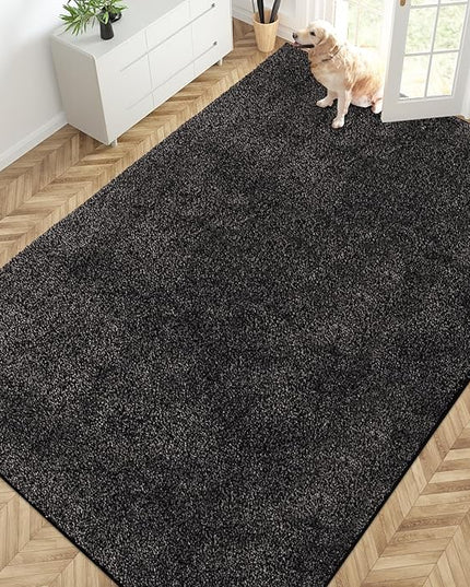 PURRUGS Easy Care Area Rug 6ft x 9ft, Non-Slip Washable Entryway Rug, Stain Resistant Accent Rug for Hallway, Living Room, Bedroom and Mudroom, Charcoal