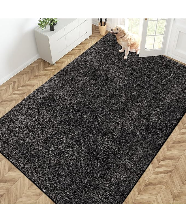 PURRUGS Easy Care Area Rug 6ft x 9ft, Non-Slip Washable Entryway Rug, Stain Resistant Accent Rug for Hallway, Living Room, Bedroom and Mudroom, Charcoal