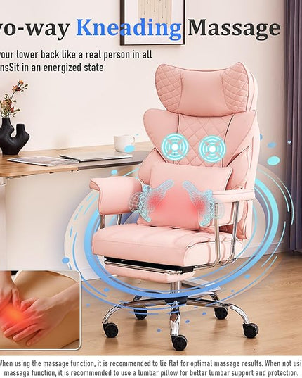 DYHOME 500 lbs Reclining Massage Office Chair with Foot Rest, Executive Home Office Chairs for Heavy People, High Back Computer Desk Chair, Pocket Spring Cushion, Big and Tall Ergonomic Chair,Pink