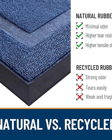 OLANLY Front Door Mat Indoor Outdoor Entrance, Waterproof All-Season, All-Weather Doormat, Sturdy Natural Rubber, Fade Resistant, Low Profile, Easy Clean Patio Porch Entryway Mat, 29.5x17, Light Blue