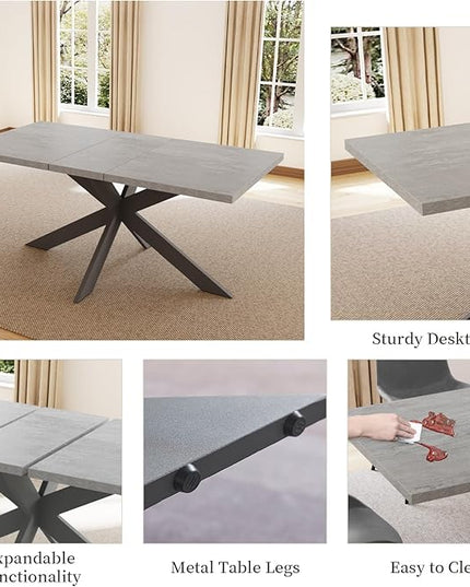 ZckyCine 79" Farmhouse Rustic Expandable Wood Dining Table with 6 Leather Chairs, Rectangular Table for Dining Room & Home Office