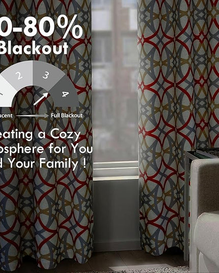 DriftAway Alexander Blackout Curtains for Living Room Linen Blend Pattern Match Thermal Insulated Room Darkening Geo Moroccan Mid Century Back Tab Bedroom Drapes 2 Panels 52 x 84 Inch Linen Red