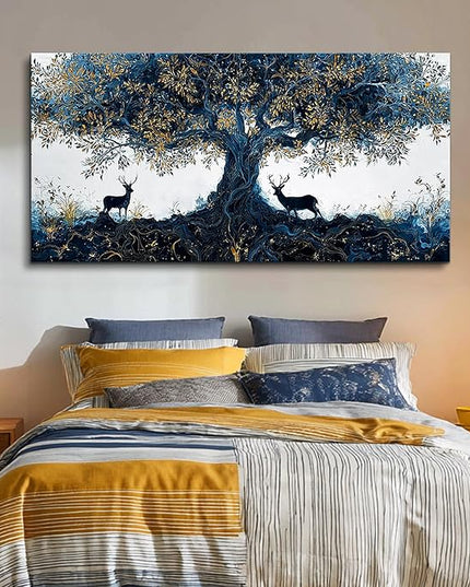 XIGUANGART Large Canvas Wall Art for Living Room Tree of Life Art Prints Inspiration Elk Farmhouse Paintings Pictures Modern Abstract Artwork Wall Decor for Bedroom Home Office Posters Decoration Gift