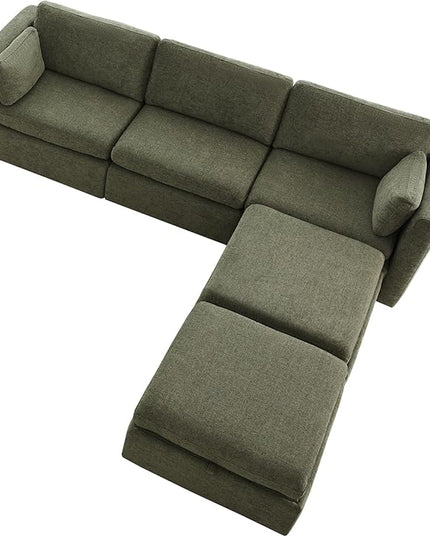 CHITA Oversized Modular Cloud Sectional Fabric Sofa Set, FSC Certified U Shaped Couch Reversible Chaise Modular Sectional,112 inch Width,5 Seat Modular Sofa Includes 2 Storage Ottomans, Moss Green