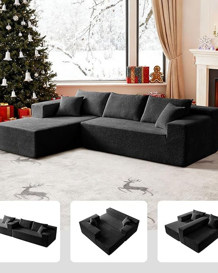 103.54'' Sectional Sofa, Raindrop Velvet Fabric L Shaped Sofa, 4 Seat Modern L Shape Couch with 2 Pillows Right Hand Lounge for Living Room, Office