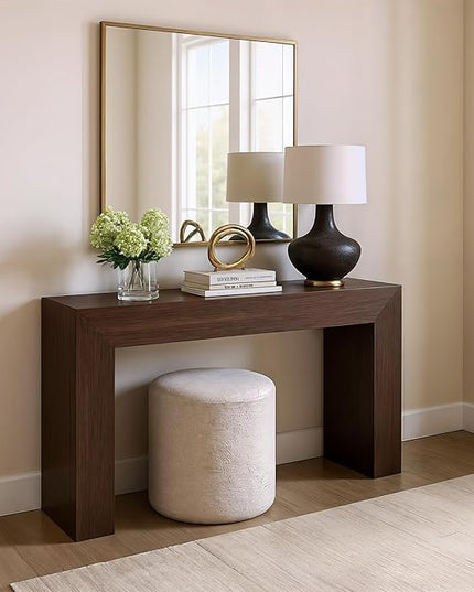 Plank+Beam Grand Console Table, 56 Inch Solid Wood Modern Sofa Table, Narrow Entryway Table for Hallway, Behind The Couch, Living Room, Foyer, Walnut Wirebrush