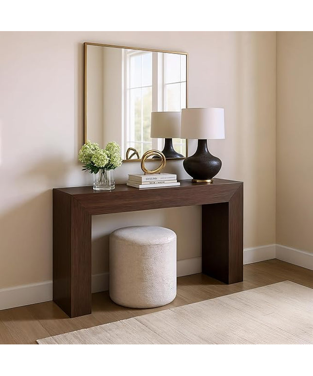 Plank+Beam Grand Console Table, 56 Inch Solid Wood Modern Sofa Table, Narrow Entryway Table for Hallway, Behind The Couch, Living Room, Foyer, Walnut Wirebrush