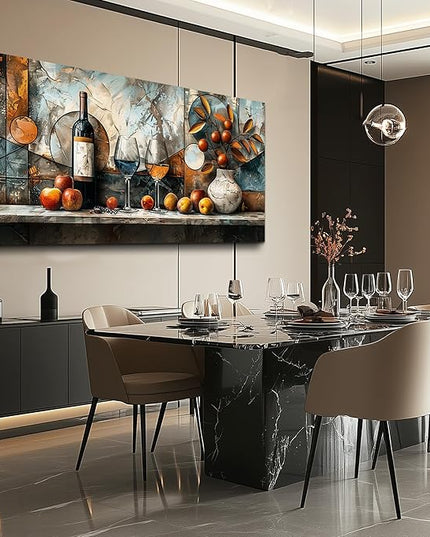 XIGUANGART Wine Bottle Still Life Wall Art, Kitchen Large Canvas Paintings,Dining Room Walls Artwork Abstract Pictures Wall Decor for Living Room Bar Art Prints Modern Home Decorations Ready To Hang