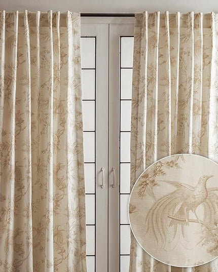 Maison d' Hermine Curtains for Living Room 100% Cotton 84 inch Length Two Panels Light Filtering Toile Curtains for Bedroom Windows with Rod and Loop Pockets Drapes (Paradise Almond, 50" W x 84" L)