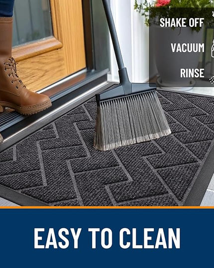 OLANLY Front Door Mat Indoor Outdoor Entrance, Waterproof All-Season, All-Weather Doormat, Sturdy Natural Rubber, Low Profile, Easy Clean Patio Porch Entryway Mat, Herringbone Brick (Grey, 71x23)