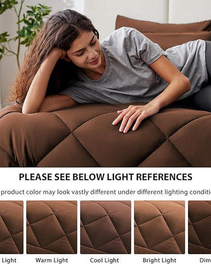 Love's cabin Twin Comforter Set Brown, 5 Pieces Twin Bed in a Bag, All Season Bedding Sets with 1 Comforter, 1 Flat Sheet, 1 Fitted Sheet, 1 Pillowcase and 1 Pillow Sham