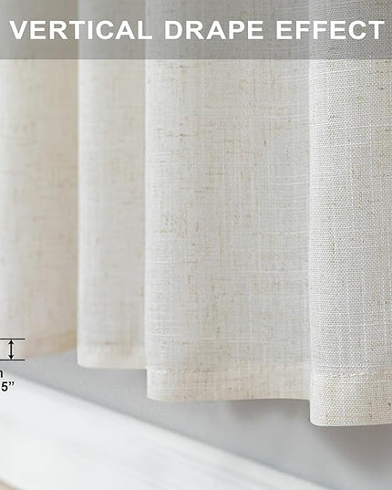 Pitalk Cream Curtains 38 Inch Width for Living Room 2 Panel Back Tab Rod Pocket Natural Linen Light Filter Semi Sheer Long Skinny Curtain for Windows Door Bedroom Farmhouse Decor Ivory Wide 38x84 Long
