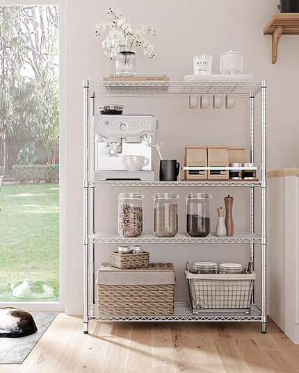 IZEUK 4-Tier Adjustable Heavy Duty Metal Wire Shelving Unit, Wide Storage Rack Organizer for Garage, Kitchen, Office, Dorm, Warehouse (Silver, 15.8" D x 45.8" W x 59.4" H, 1400 lbs Capacity)