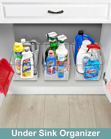 Sorbus 4 Pack Large Clear Plastic Storage Bins, Clear Organizer Bins with Handle for Kitchen, Pantry, Cabinet, Refrigerator, Craft, Toys, Clothes, Closet, Under Sink, Bathroom Organizers and Storage
