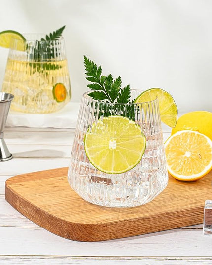 BESTSTAR 72 Pcs 12 oz Plastic Clear Ribbed Wine Glasses, Origami Ripple Disposable Champagne Glasses Elegant Whiskey Glasses Ideal for Weddings, Bars, Christmas, Halloween, Pool Party, Daily Use
