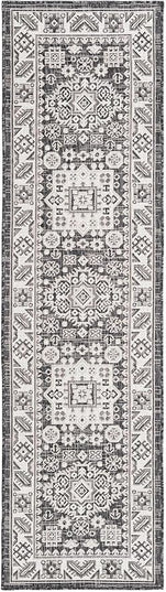 Rugs.com Outdoor Aztec Collection Rug – 8 Ft Runner Charcoal Gray Flatweave Rug Perfect for Hallways, Entryways