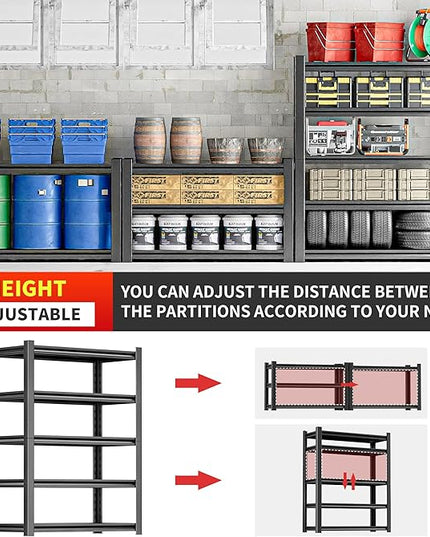 Storage Shelves Garage Shelving Heavy Duty - 72''H Garage Shelves Adjustable 5 Tier Metal Shelving Unit Storage Rack Shelving Industrial Utility Shelf 16" D x36 W x78 H（2 Pieces）