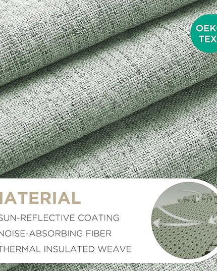Joydeco Blackout Curtains for Bedroom - 100% Light Blocking 2 Panels Sage Green Drapes 37" W x 96" L, Thermal Insulated Room Darkening Curtains, Linen Textured for Living Room, Rod Pocket & Back Tabs