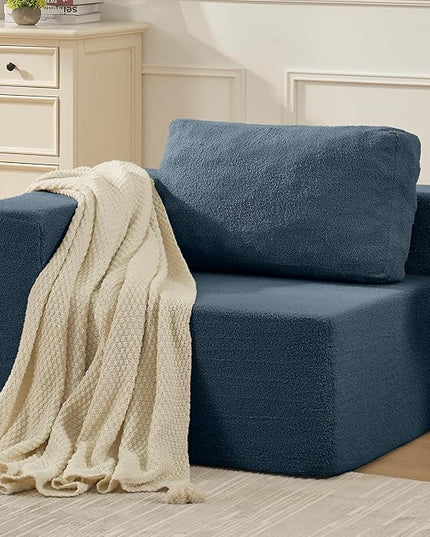 40" Single Sofa for Adults, Upholstered Floor Sofa Couch with Pillow, Teddy Boucle Sofa for Bedroom Living Room, No Assembly Required (Teddy Boucle, Blue)