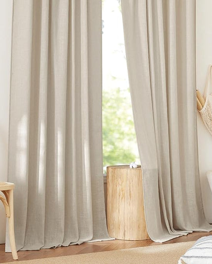 NICETOWN Linen Curtains for Bedroom 108 inches Long Light Filtering Sheer Linen Curtains for Living Room 2 Panels Set Thermal Insulated Privacy Curtains & Drapes, W52 x L108, Taupe