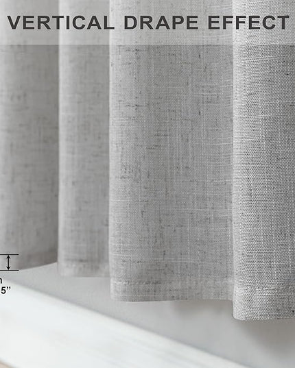 Grey Curtains 38 Inch Width for Kitchen Windows 2 Panels Back Tab Rod Pocket Linen Sheer Cafe Tier Light Filtering Short Curtains for Bedroom Laundry Room Closet Door Decor Wide 38x45 Long Light Gray
