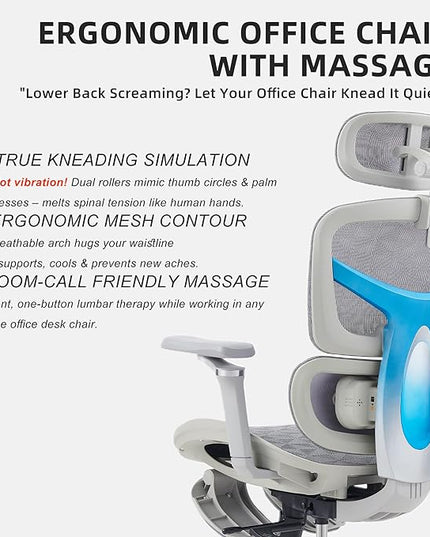 Ergonomic Home Office Desk Chair with Massage Lumbar Support，4D Headrest & 5D Armrests, Reclining Big and Tall 400LBS Mesh Chair with Footrest，Adjustable Back High and Seat Depth(Gray)