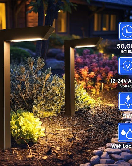 Energetic 3CCT Low Voltage Landscape Lights, 5W 200LM IP65 Waterproof LED Pathway Lights, 50000 Hrs, Outdoor Landscape Lighting, Square Modern Side Lit, Die-cast Aluminum Housing, ETL Listed, 6 Pack
