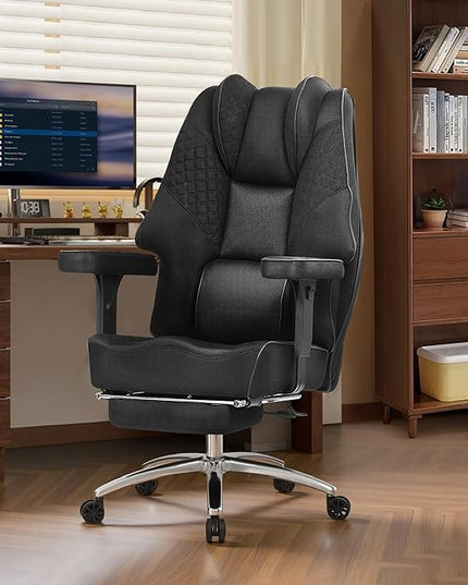 VECELO Big and Tall Office Chair 400lbs, Mesh High Back Computer Chair with Foot Rest, Ergonomic Desk Chair with Lumbar Support and Armrest, Black