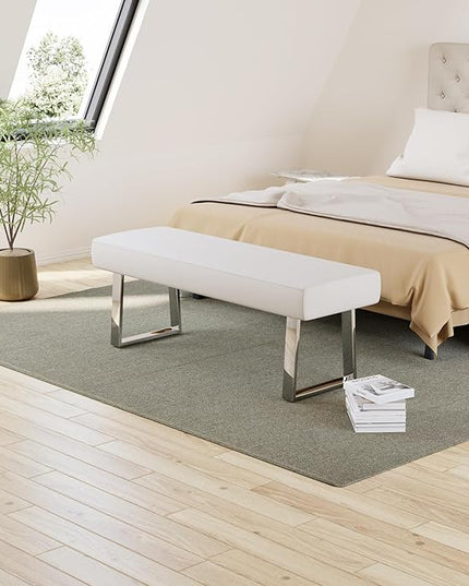 JIEXI Bedroom Bench, Bed end upholstered Bench, Indoor Corner Small Footstool with Metal Legs, for Kitchen entryway Dining Room and Living Room Window