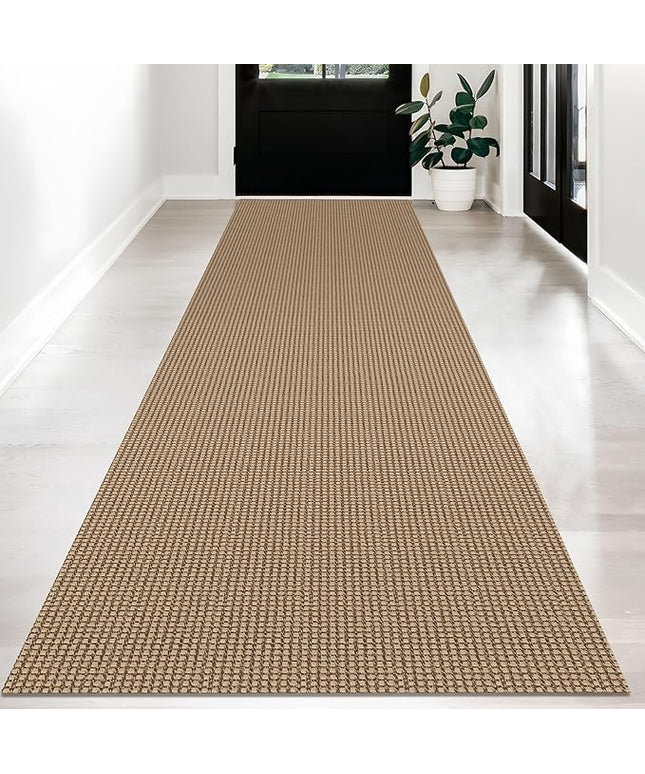 KOZYFLY Long Runners for Hallways 3x12 ft Washable Kitchen Runner Non Slip Rubber Backed Hallway Rugs Cotton Entryway Runner Rug Floor Carpet for Indoor Hall, Backdoor, Kitchen, Tan/Orange/Brown