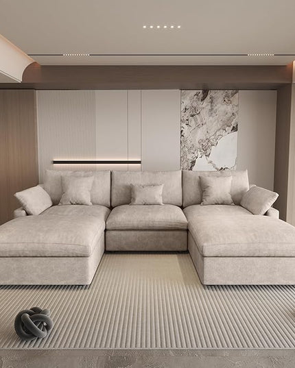 Cloud Couch Modular Sectional Sofa with Ottoman,120inch Down Filled U Shaped 5 Seater Convertible Sofa,Cover Washable and Replaceable Couches for Living Room